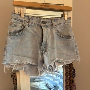 Levi's Blue Distressed Jean Shorts Raw Hem